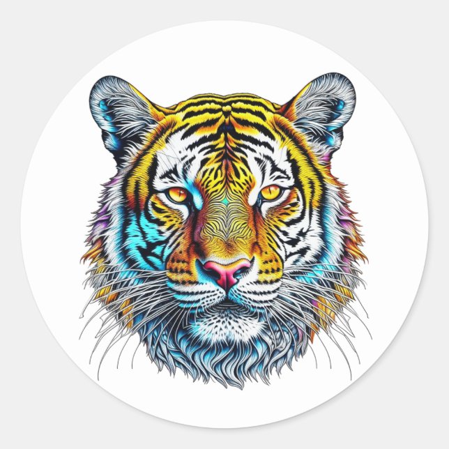 Cool Abstract Tiger Face Classic Round Sticker (Front)