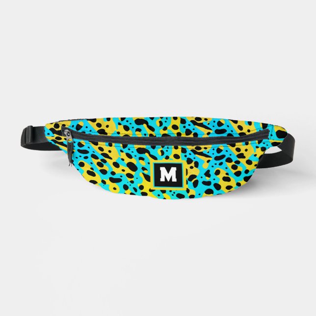 Cool Abstract Turquoise Leopard Pattern Monogram Bum Bags (Front)