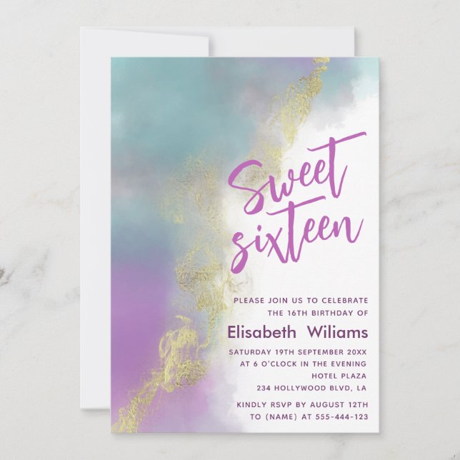 Cool Abstract watercolor ink gold  modern  Invitation (Front)