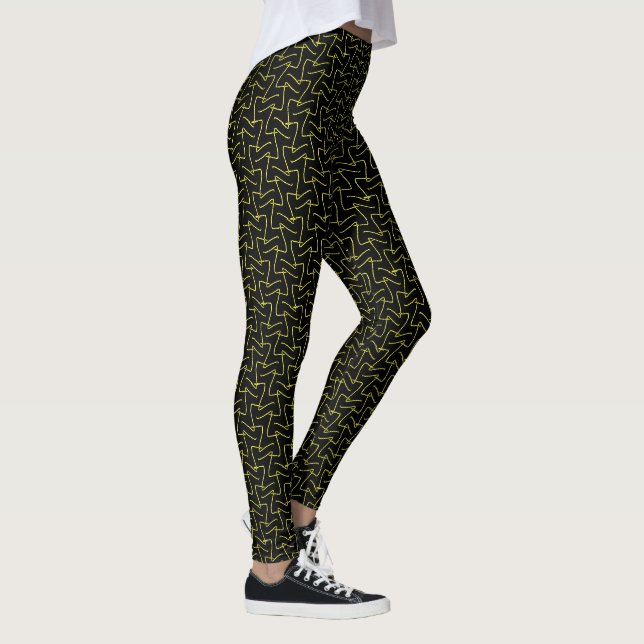Cool Abstract Yellow and Black Squiggles Pattern Leggings (Right)