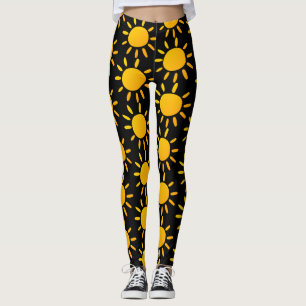 Cool Abstract Yellow Summer Sun Pattern Black Leggings