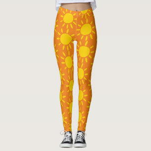 Cool Abstract Yellow Summer Sun Pattern On Orange Leggings
