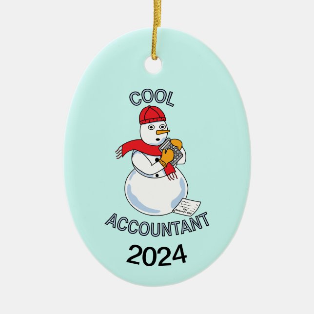 Cool Accountant Snowman Ceramic Tree Decoration (Front)