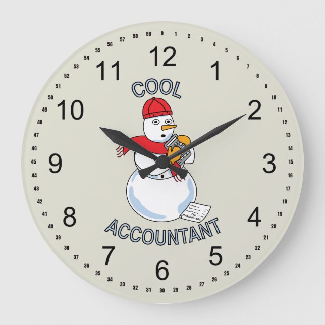 Cool Accountant Snowman Large Clock (Front)