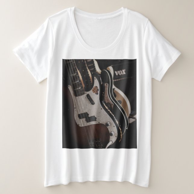Cool Acoustic Guitar Plus Size T-Shirt (Design Front)
