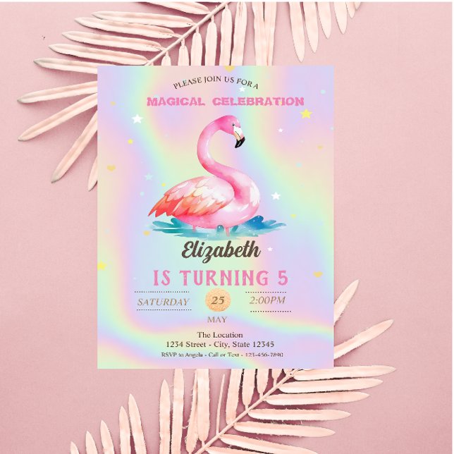Cool Adorable Pink Flamingos Holographic  Invitation (Creator Uploaded)