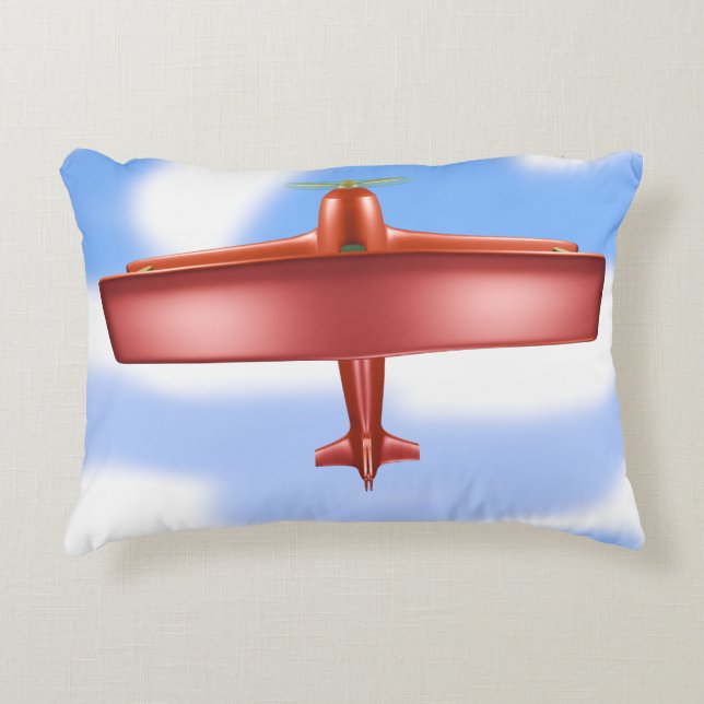 Cool Adventurous Flying Red Bi-Plane Accent Pillow (Front)