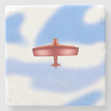 Cool Adventurous Flying Red Bi-Plane Stone Coaster