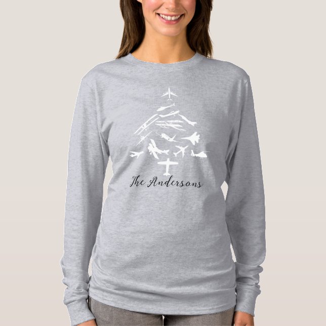 Cool Aeroplane Christmas Tree,Aviation,Personalise T-Shirt (Front)