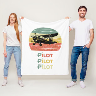 Cool Aeroplane & sunset, Vintage Retro style Simpl Fleece Blanket