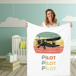 Cool Aeroplane & sunset, Vintage Retro style Simpl Fleece Blanket