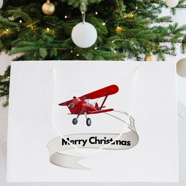 Cool Aeroplane with Merry Christmas Banner Large Gift Bag (Creator Uploaded)