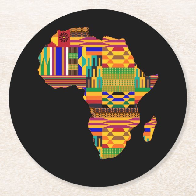 Cool Africa Map Kente Cloth For Wo African Lover Round Paper Coaster (Front)