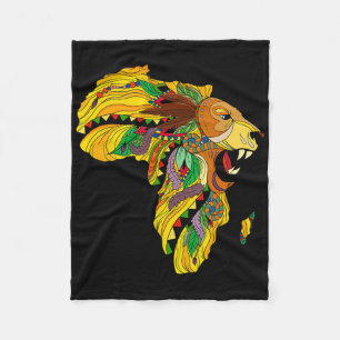 Cool Africa Map Lion Tril African King Black Histo Fleece Blanket