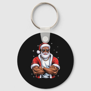 Cool African American Santa Black Christmas Pajama Key Ring