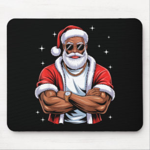 Cool African American Santa Black Christmas Pajama Mouse Pad