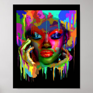 Cool African Woman Afro Color Painted Face Poster