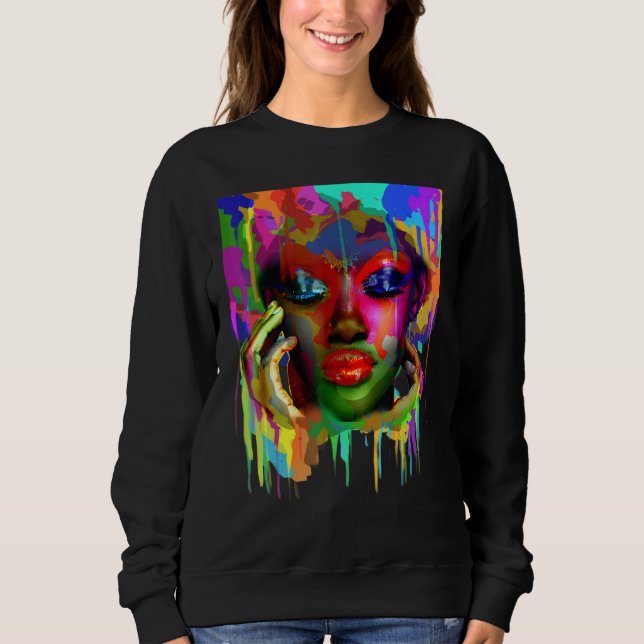 Cool African Woman Afro Colour Painted Face Sweatshirt (Front)