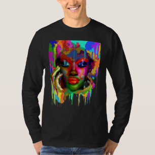 Cool African Woman Afro Colour Painted Face T-Shirt