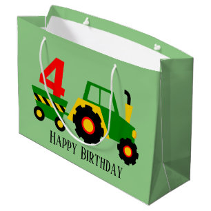 cool age four tractor Birthday party Large Gift Bag