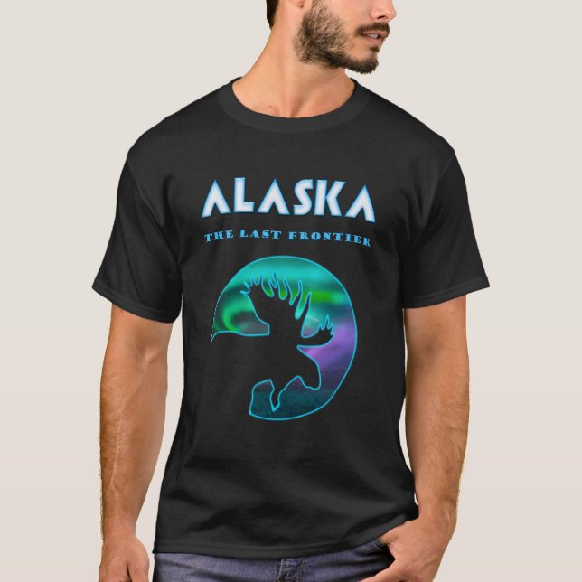 Cool Alaskan Moose With Aurora Borealis T-Shirt (Front)