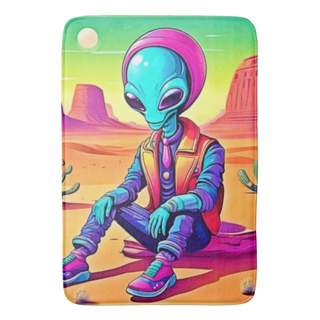 Cool Alien Desert Chillin Bath Mat (Front Vertical)