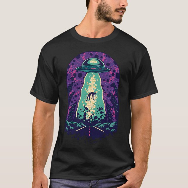 Cool Alien Spaceship Kidnapped A Human T-Shirt (Front)