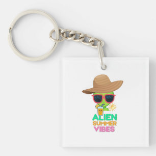 Cool Alien Summer Vacation Vibes Key Ring