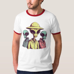 Cool Alien Trio Graphic T-Shirt – Retro UFO Street