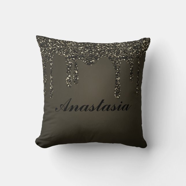 Cool, Amazing, Black Sparkly, whit your name Cushion (Front)