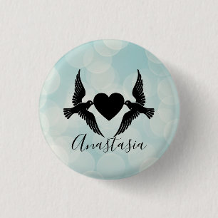 Cool, Amazing, Blue Birds whit heart 3 Cm Round Badge