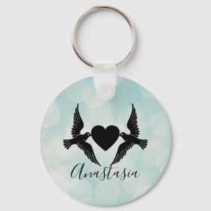 Cool, Amazing, Blue Birds whit heart Key Ring