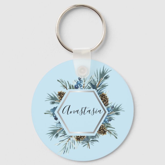 Cool, Amazing, Blue Flowers whit your name Key Ring (Front)
