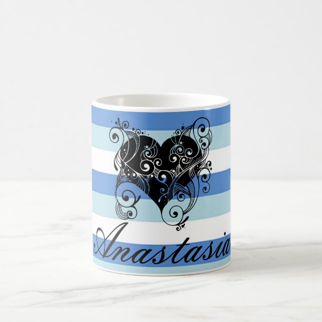 Cool, Amazing, Blue Stripes whit heart Coffee Mug (Center)