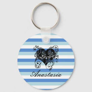 Cool, Amazing, Blue Stripes whit heart  Key Ring