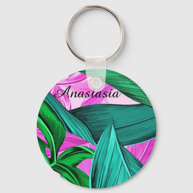 Cool, Amazing, fluorescent tropical palm Key Ring (Front)
