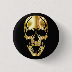 Cool Amazing Great Black Gold Skull     3 Cm Round Badge