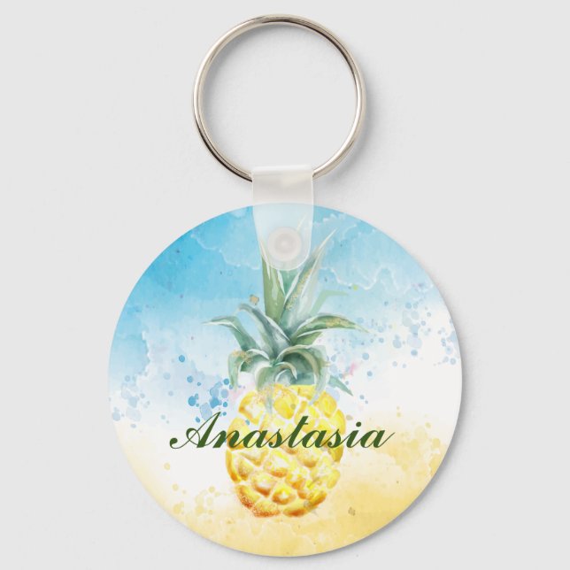 Cool, Amazing, Pineapples whit name Key Ring (Front)