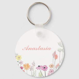 Cool, Amazing, Pink Flowers whit your name Key Ring