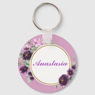 Cool, Amazing, Purple Flowers whit your name Key Ring
