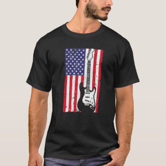 Cool American Flag Guitar For Men Women Guitarist  T-Shirt