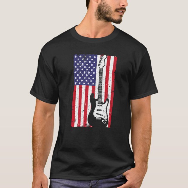 Cool American Flag Guitar For Men Women Guitarist  T-Shirt (Front)