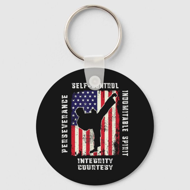 Cool American Flag Taekwondo Gift _ Tae Kwon Do Key Ring (Front)