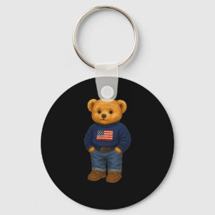 Cool American Usa Bear Illustration Graphic Design Key Ring