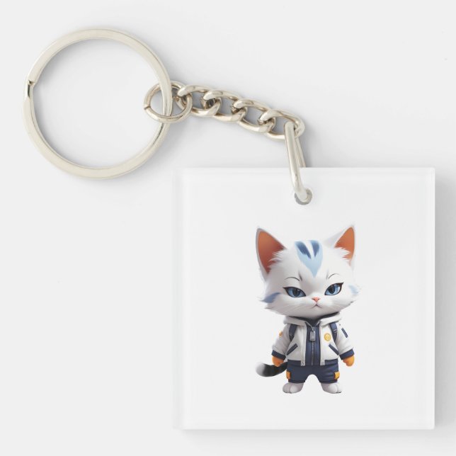 Cool and Adorable Cat Illustration Key Ring (Front)