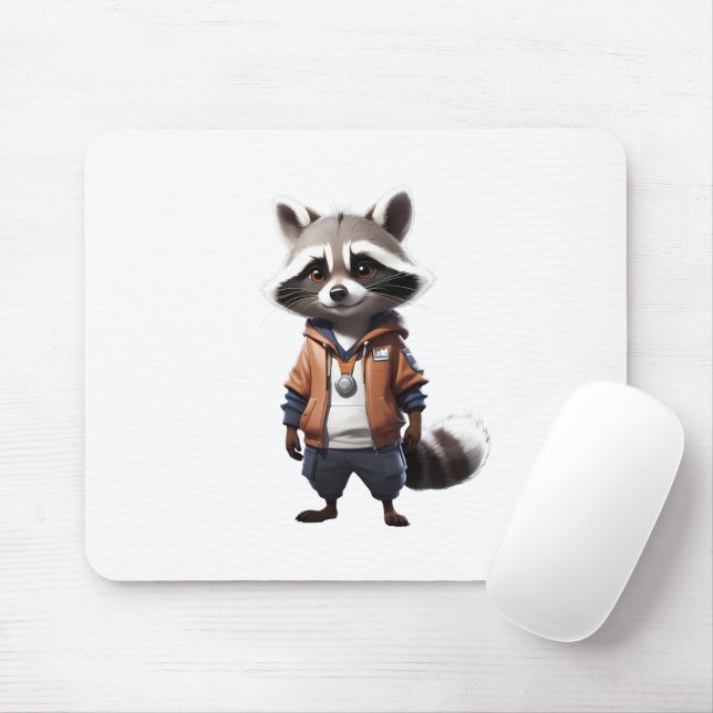 Cool and Adorable Racoon Illustration Mouse Pad (With Mouse)