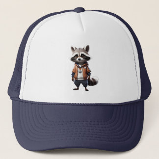 Cool and Adorable Racoon Illustration Trucker Hat