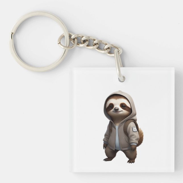 Cool and Adorable Sloth Illustration Key Ring (Front)