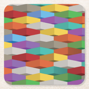Cool and Colorful Geometric Shapes Square Paper Coaster