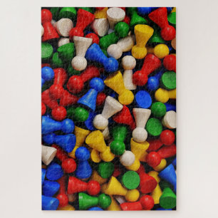 Cool and Colorful Wooden Game Piece Jigsaw Puzzle